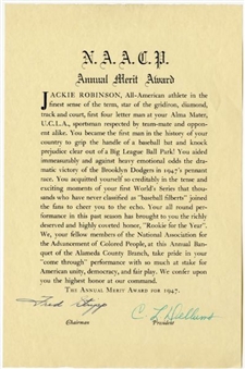 Jackie Robinsons 1947 N.A.A.C.P. Annual Merit Award (Rachel Robinson LOA)